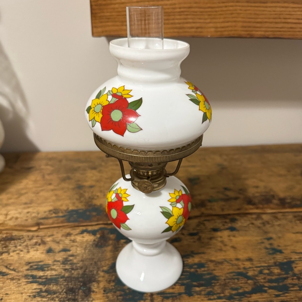 Floral White Glass Oil Lamp